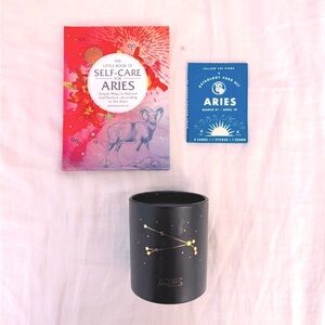Aries book, candle, card set